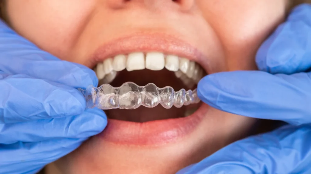 Dentist inserting invisalign