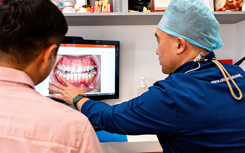 elite dental dentist reviewing teeth condition with a patient